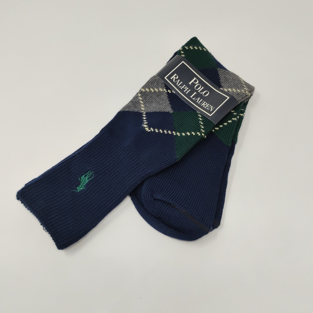 Vintage Polo Ralph Lauren Navy Argyle Socks Dress Preppy Crew Golf Plaid New